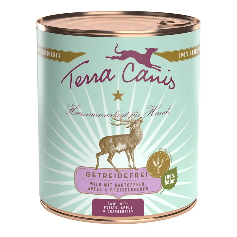 Must-Have Sparpaket 24 x 800 g Terra Canis Getreidefrei Wild mit Kartoffeln, Apfel und Preiselbeeren Hunde Nassfutter